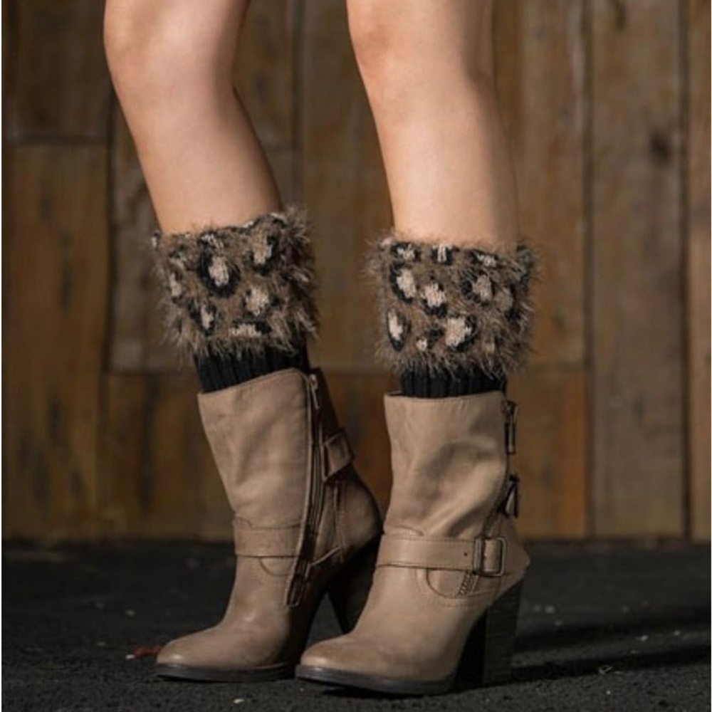 Funbase Women Fashion Leopard Faux Fur Boot Cuffs four pairs